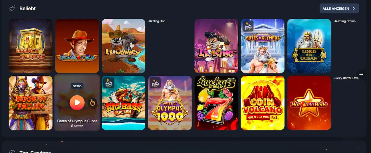 Beef Casino Slots: beliebte Spielautomaten wie Gates of Olympus, Book of Fallen und Big Bass Splash